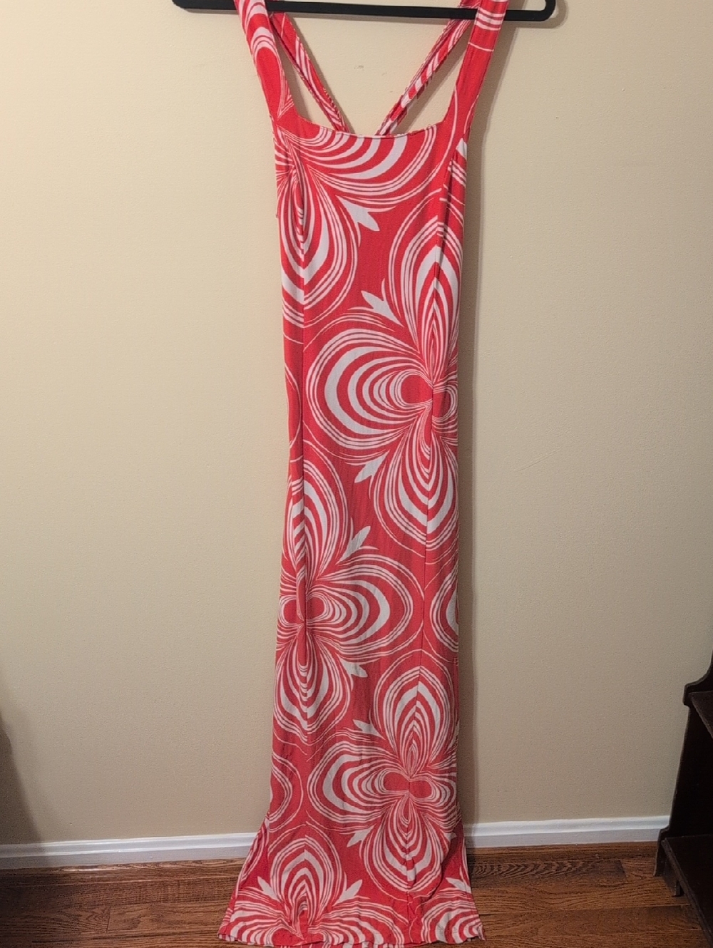 Free People Coral & White Swirl Maxi Sundress with Cross-Back Detail